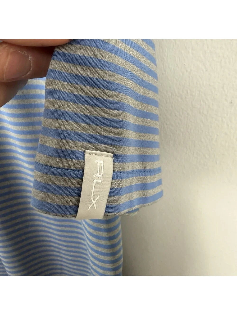 RLX Ralph Lauren Golf Polo Shirt Mens Large Blue Gray Striped Performance Knit L